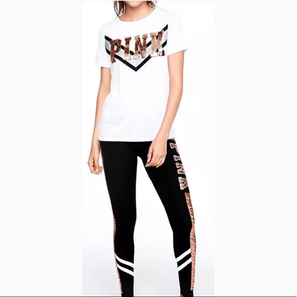 ♥️VS PINK BLING ROSE GOLD SEQUINS SS CAMPUS CREW♥️